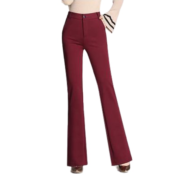 Formell kontorsbyxa med stretch för kvinnor Kostymbyxor med vida ben Red wine,XL