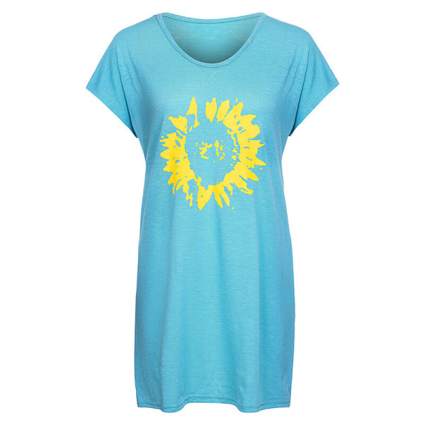 Kortärmad T-shirt för kvinnor med print Toppar Blue XL