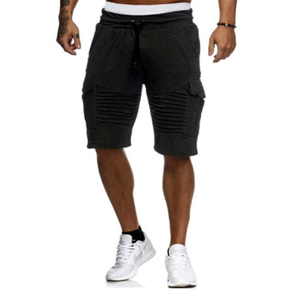 Herr 3/4 linne Shorts Sommar Casual Capri Loose Byxor Oversize black,L