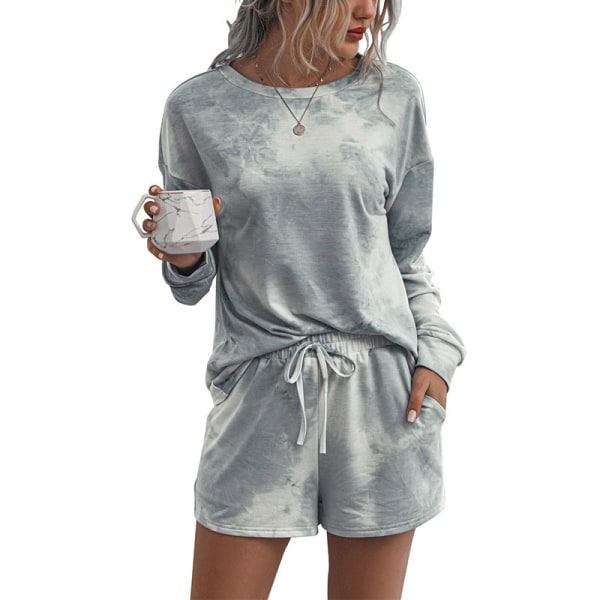 Naisten solmiovärivärinen gradienttitoppi T-paita+ set Lounge Wear Grey,M