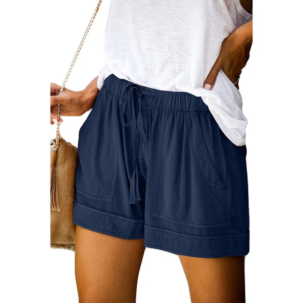 Damshorts Nederdel med hög midja elastiska strandbyxor med snörning Dark Blue S