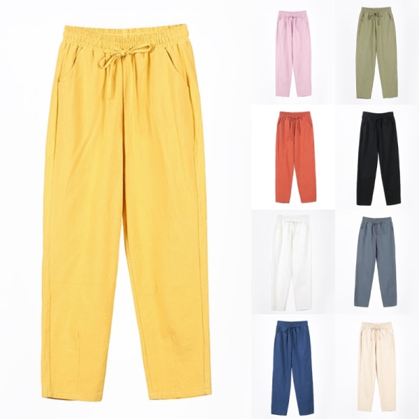 Kvinnor Solid Color Loungewear Medel midja botten Goose Yellow XL