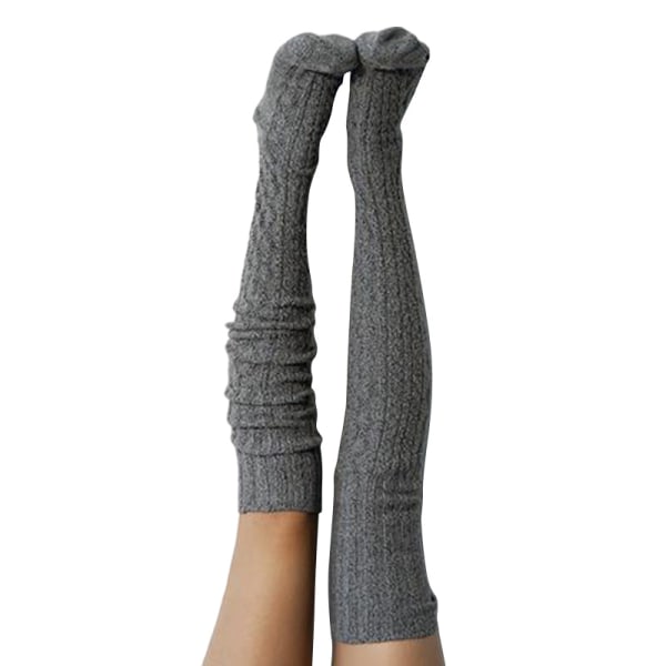 Kvinnors stickade över knä långa strumpor Stretchfärg Dark Grey F