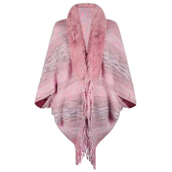 Kvinder Asymmetrisk Hem Frynsede Strik Capes V-hals Cardigan Sweater Pink One Size