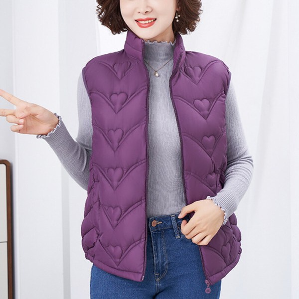 Dame med lommer frakke ærmeløs puffervest Purple Red 3XL