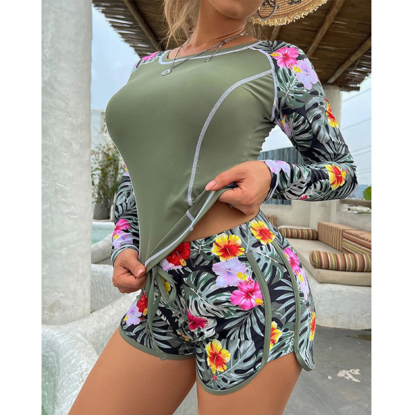 Naisten aurinkosuoja, kukkainen uimapuku, 2-osainen ihottuma Armégrönt XL