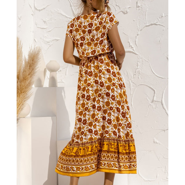 Naisten Maxi-mekot print pitkä mekko Sundress lyhythihainen Orange M