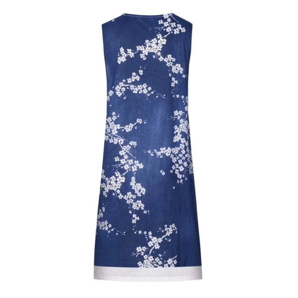 Dam falsk 2-delad skjorta Sundress Tunika Midiklänning Scoop Neck Dark Blue Floral XL