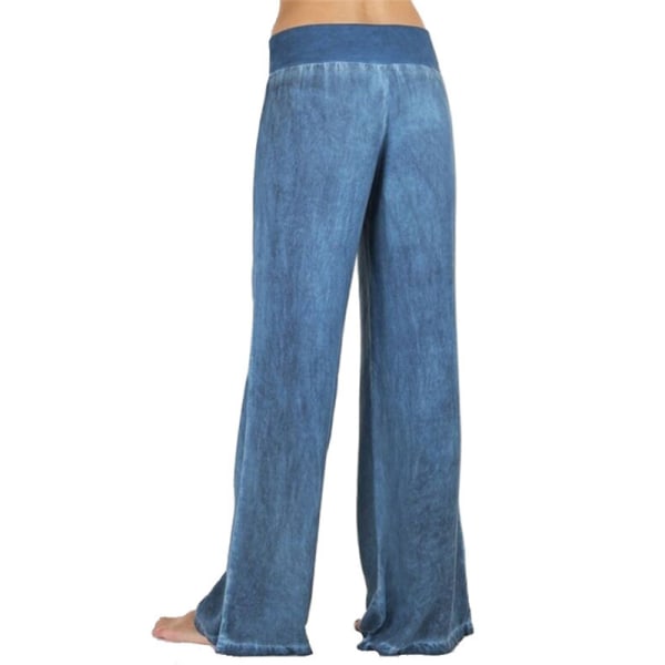 Dam Jeans med elastisk midja Breda ben Lösa byxor Raka byxor Light Blue,XL