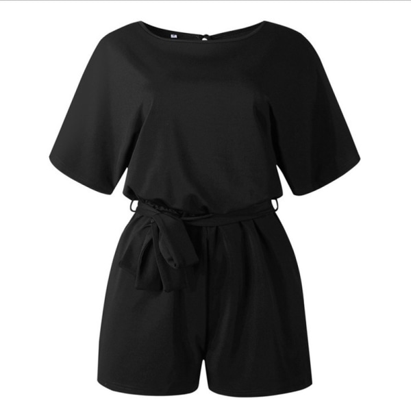 Kvinders sommer ensfarvede shorts med korte ærmer Jumpsuits Rompers Black,L