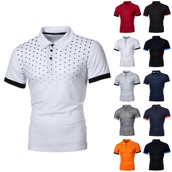 Mens Polka Dots T-shirt Button Skjortor Lapel Neck Kort ärm Vin Röd 2XL