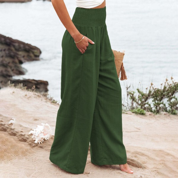 Naisten korkeavyötäröiset alaosat löysät casual puuvillaiset pellavahousut Green XL