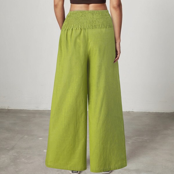 Kvinder højtaljeunderdele Løs afslappet bomuldslinned Pant med brede ben Bright Green 2XL