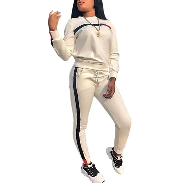 Dame afslappet sportstøj jakkesæt sweatshirt + bukser white,3XL