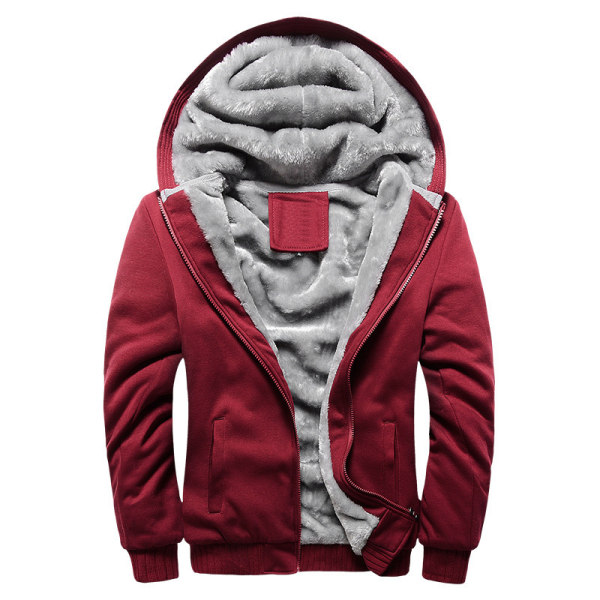 Män Vinter Casual Mode Plus sammet Tjock Hooded Sweater Coat Red 5XL