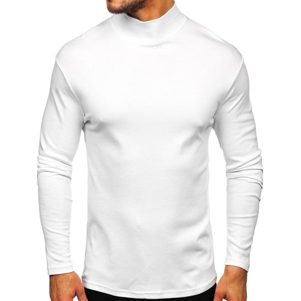 Mænd højkrave Toppe Casual T-shirt Bluse Pullover Sweatshirt White L