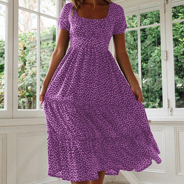 Naisten lyhythihainen aurinkomekko Polka-paitamekko Purple M