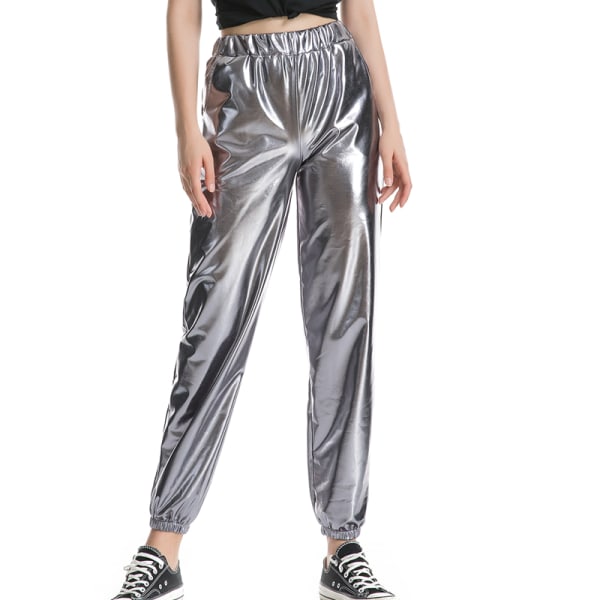 Kvinder High Waist Bukser Metallic Loungewear Shin Bukser Gray 2XL