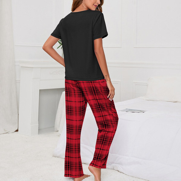 Kvinnor med fickor Pyjamasset Pjs nattkläder Black XXL
