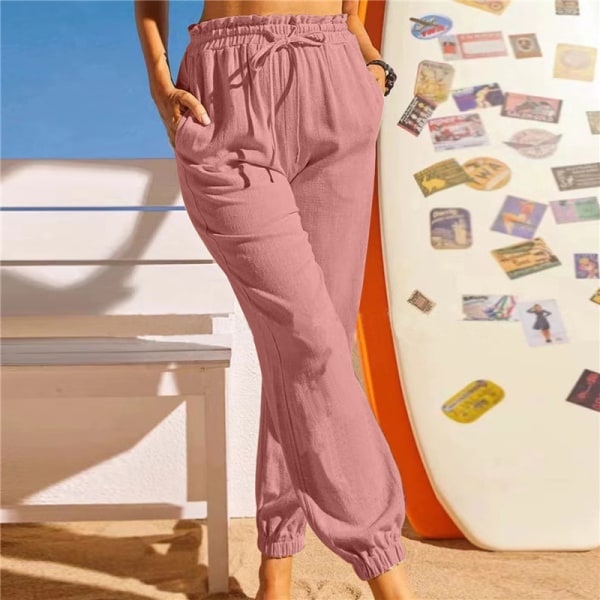 Naisten korkeavyötäröiset housut, suorat lahkeet Pink XL