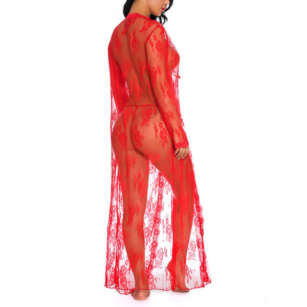 Sexig pyjamas kofta i spets för kvinnor i ett stycke Red,XL