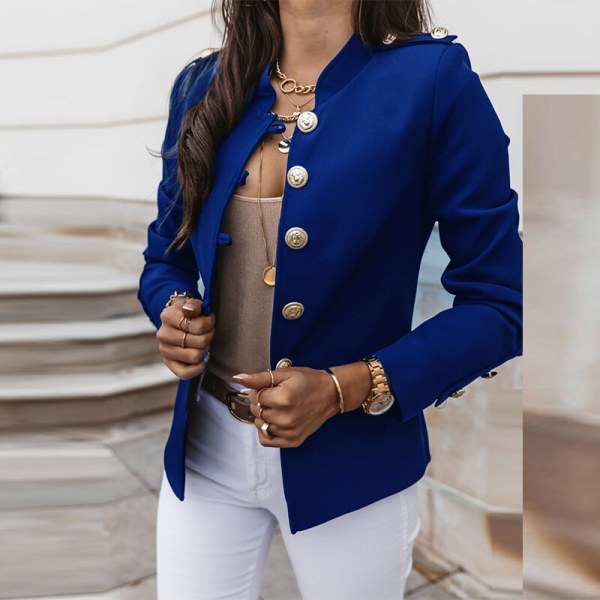 Kvinder langærmet business jakker V-hals cardiganjakke Royal Blue 2XL