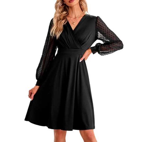Kvinder Swing Wrap Midi-kjole V-hals A Line-kjole Langærmet S a2c0 Black | Polyester | Fyndiq
