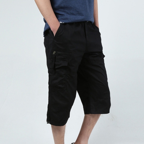 Byxor med elastisk midja för män i enfärgade botten Black XL