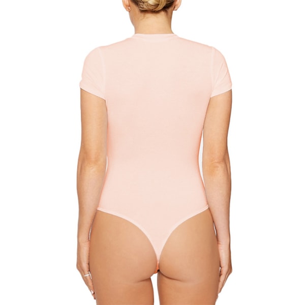 Kvinnor Enfärgad Jumpsuit Crew Neck T-shirt Bodysuit Pink 2XL