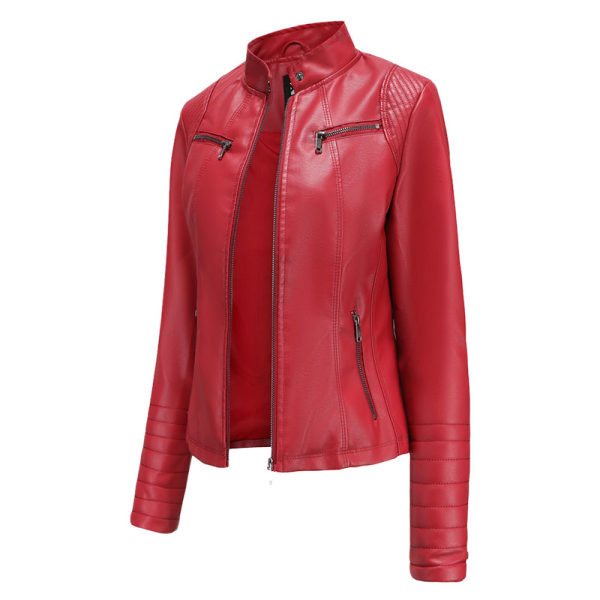 Dammode PU-läderjacka Biker Motorcykel Kort jacka Red,L