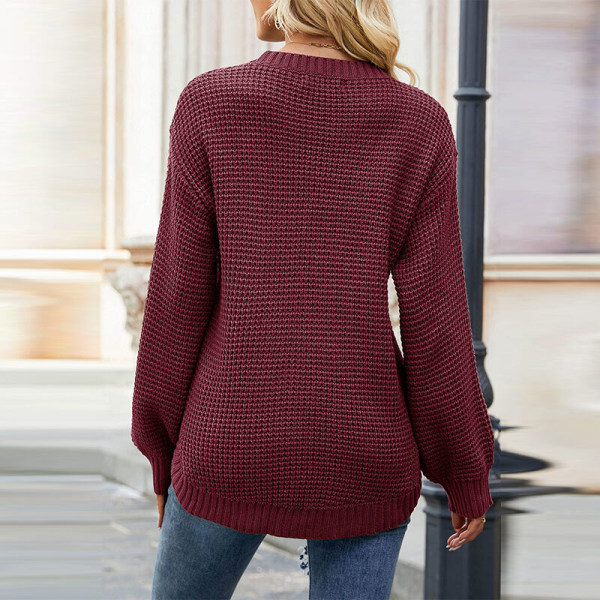 Ensfarvet sweater langærmet dametrøje Claret XL