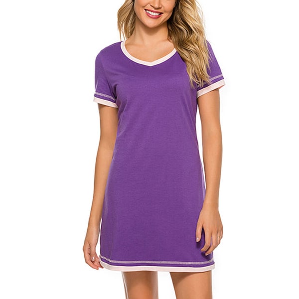 Kvinder Nattøj Kjole Casual Lang T-shirt Toppe Nightie Pyjamas Violet,XXL