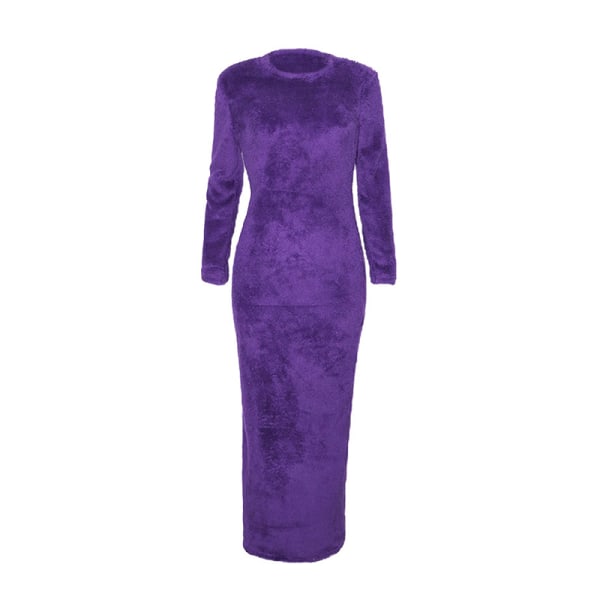 Langærmede maxikjoler til kvinder, trøje afslappet kjole med rund hals Purple 2XL