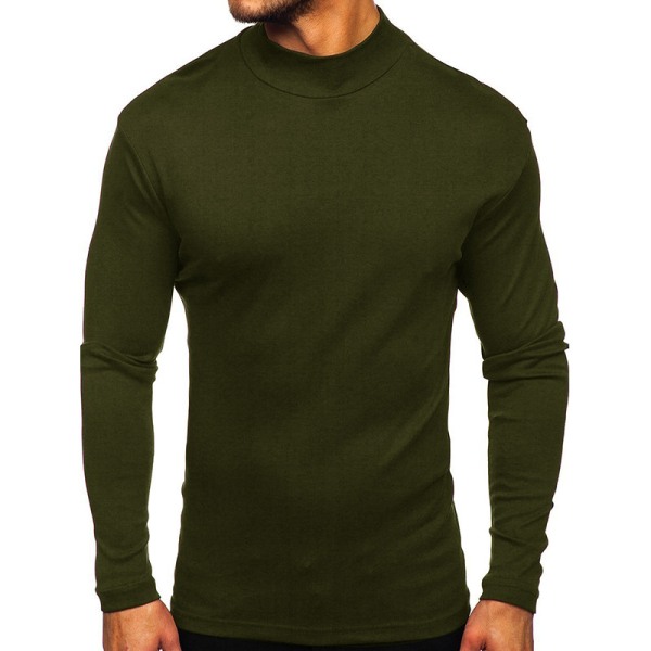 Mænd højkrave Toppe Casual T-shirt Bluse Pullover Sweatshirt Army Green L