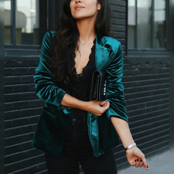 Kvinder ensfarvet revers business jakker enkeltradet overtøj Grön 2XL