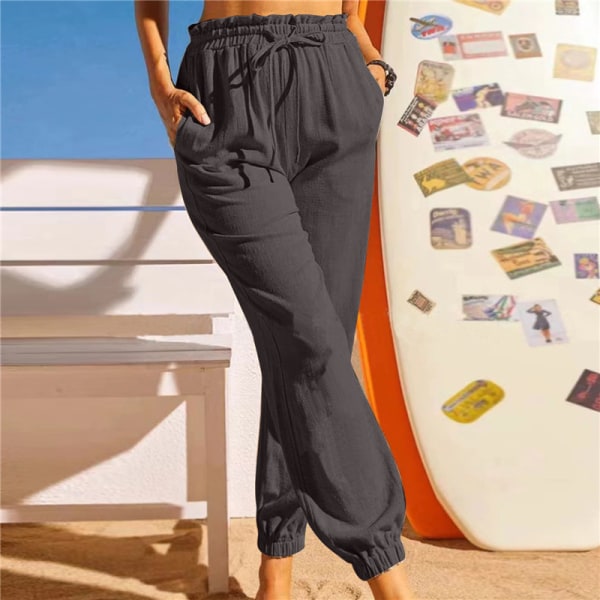 Naisten korkeavyötäröiset housut, suorat lahkeet Dark Brown 3XL