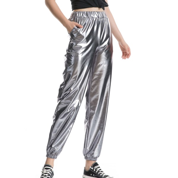 Dambyxor med hög midja Metallic Loungewear Shin-byxor Gray L