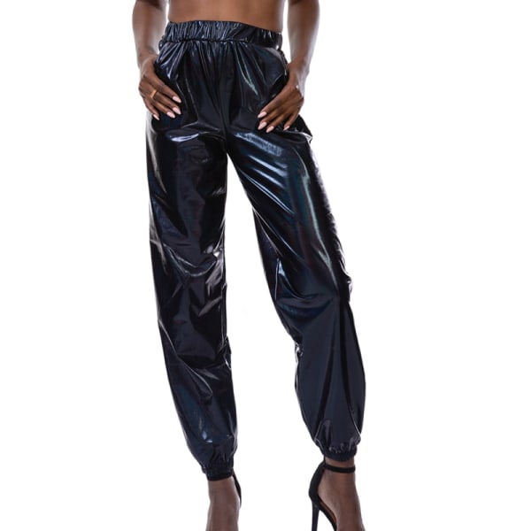 Kvinder High Waist Bukser Metallic Loungewear Shin Bukser Fantasy Black L