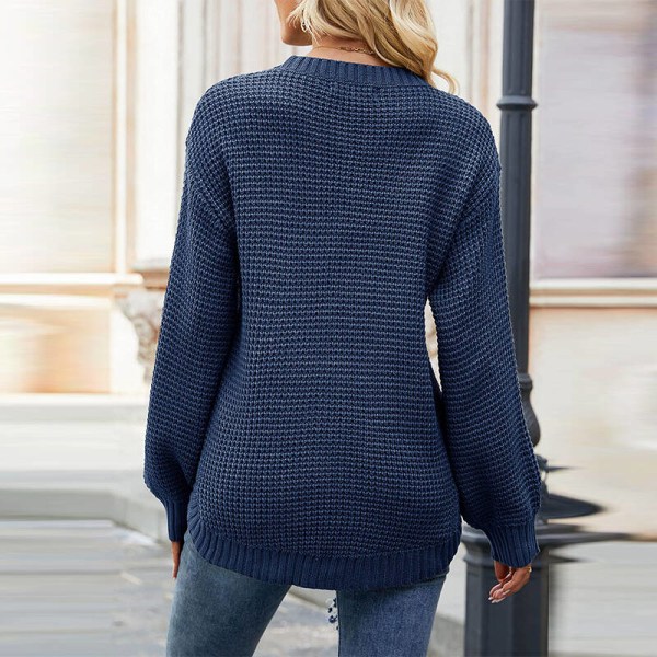 Ensfarvet sweater langærmet dametrøje Navy Blue S
