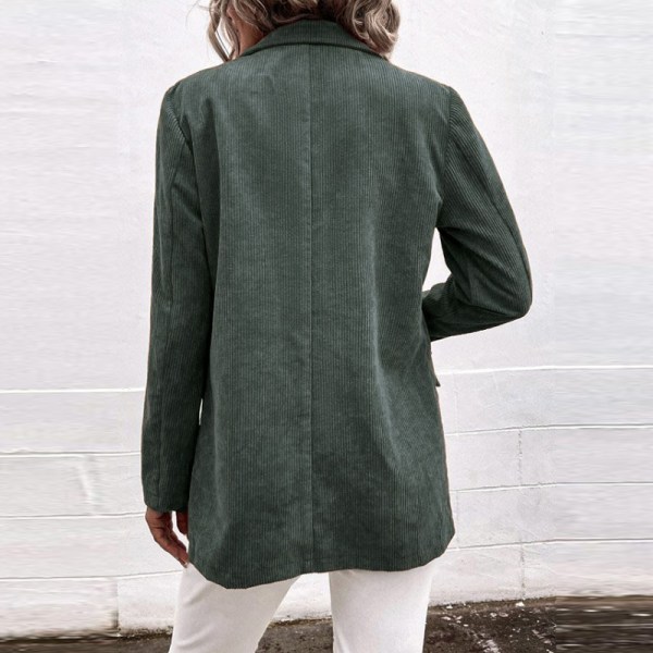 Dame revers cardiganjakke ensfarvet dobbeltradet overtøj Army Green 2XL