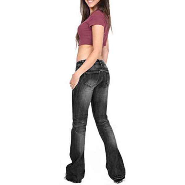 Naisten Skinny Jeans Jeggings Stretch-housut, joissa leveät lahkeet Black,M