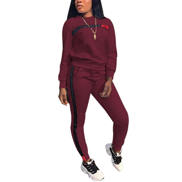 Dam casual sportkläder kostymjacka sweatshirt + byxor Wine red,S