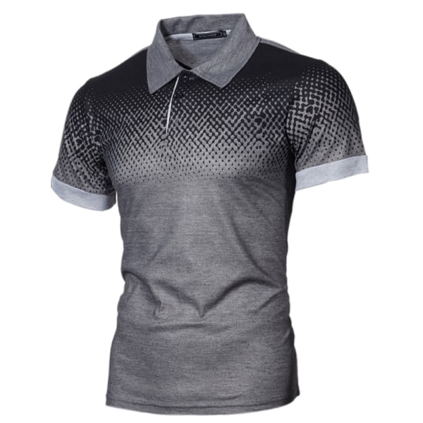 Herr T-shirt pikétröja Gradient Kortärmad T-shirt Lapel Collar Deep Gray With Light Gray 4XL