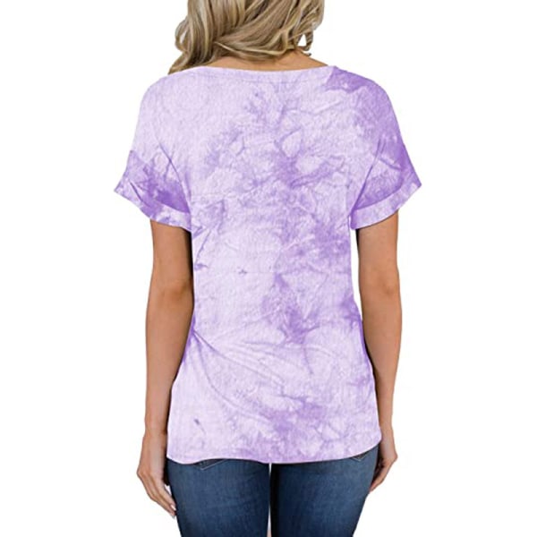 Dam V-ringad topp Kortärmad Casual T-shirt Lös T-shirt Light purple,M
