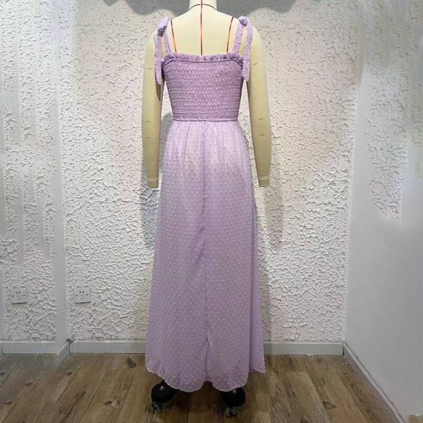 Kvinder Sommer Beach Sundress Lace Up Maxi Kjoler Lange ærmer Purple M