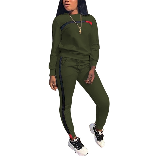Dame afslappet sportstøj jakkesæt sweatshirt + bukser ArmyGreen,XL