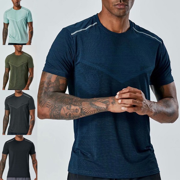 Enfärgad T-shirt för män med rund hals Black 2XL