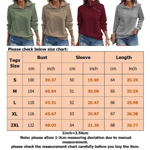 Kvinder langærmet ensfarvet lynlås sweatshirts med høj hals Grey XL