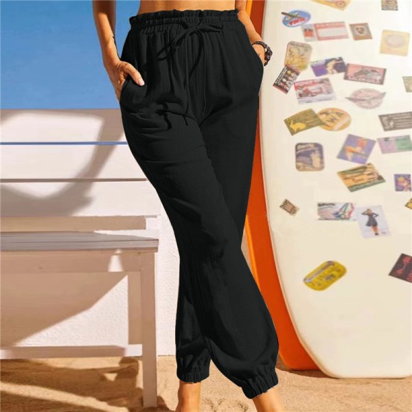 Naisten korkeavyötäröiset housut, suorat lahkeet Black 3XL