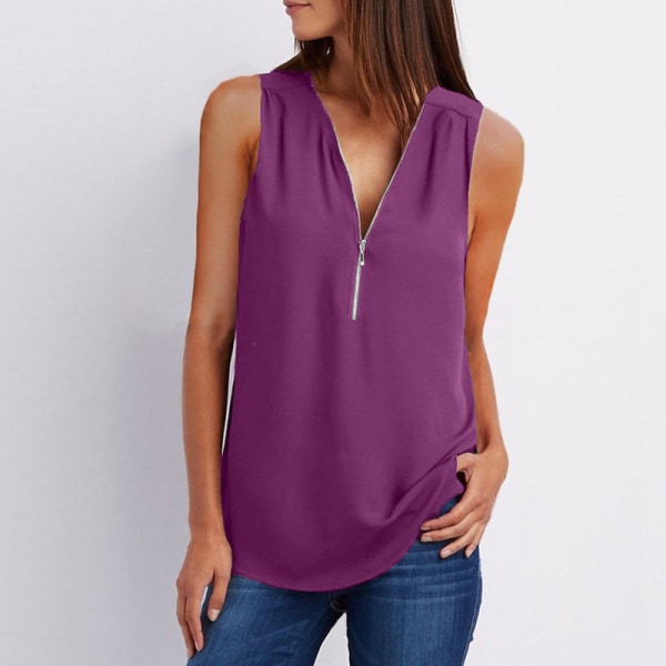 Ärmlösa t-shirts för kvinnor i enfärgade Purple 4XL
